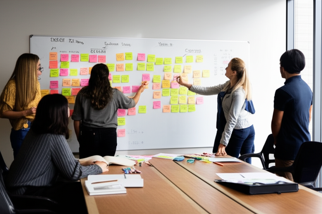Design and strategy workshop with sticky notes